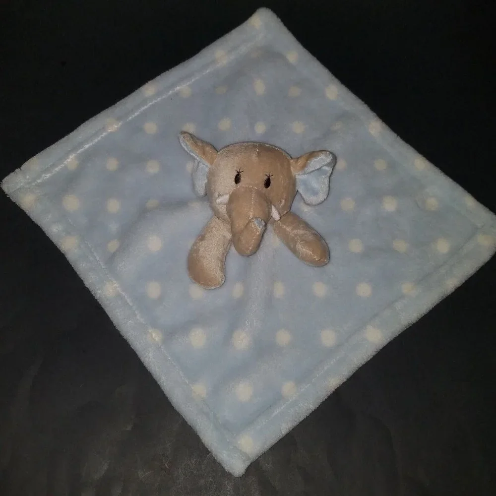 Gray Elephant Lovey Blue White Polka Dots Security Blanket Baby Plush Toy 119741
